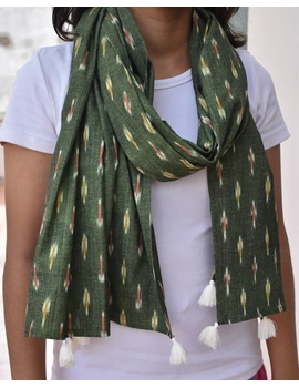 Green Ikat Stole or Ikkat Scarf For Women - WAS02A-WAS02AA-sm