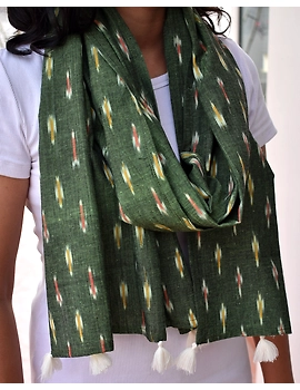 Green Ikat Stole or Ikkat Scarf For Women - WAS02A-2-sm