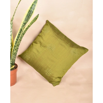 Green Silk Cushion Cover With Round Embroidery : HCC39B