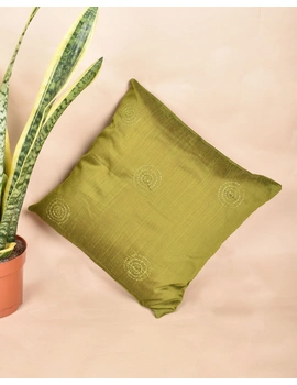 Green Silk Cushion Cover With Round Embroidery : HCC49-HCC49-sm