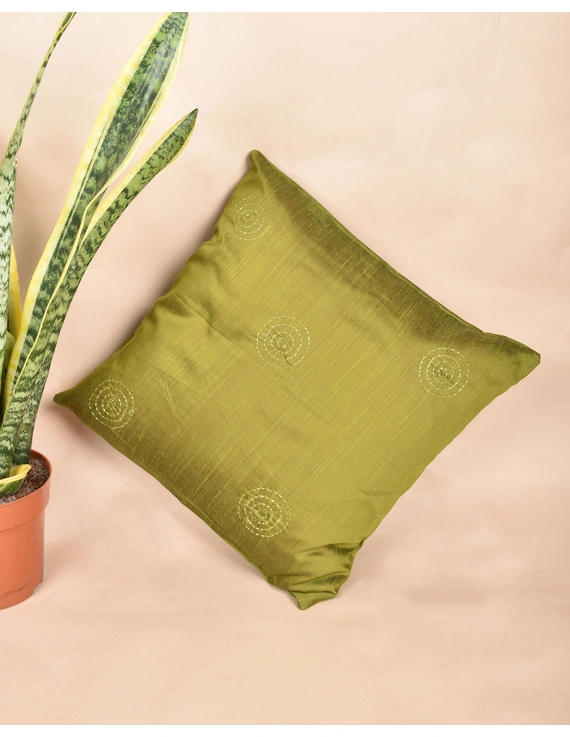 Green Silk Cushion Cover With Round Embroidery : HCC49-HCC49