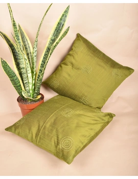 Green Silk Cushion Cover With Round Embroidery : HCC49-2-sm