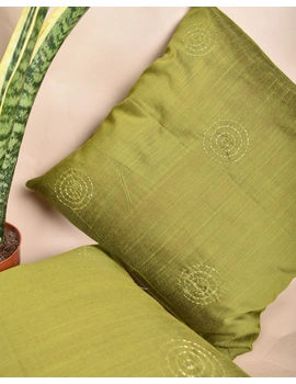Green Silk Cushion Cover With Round Embroidery : HCC39B-3-sm