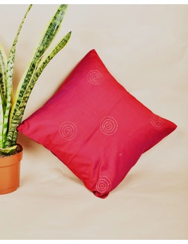 Red Silk Cushion Cover With Round Embroidery : HCC50-HCC50-sm