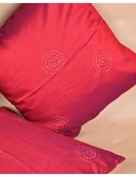 Red Silk Cushion Cover With Round Embroidery : HCC50-3-sm