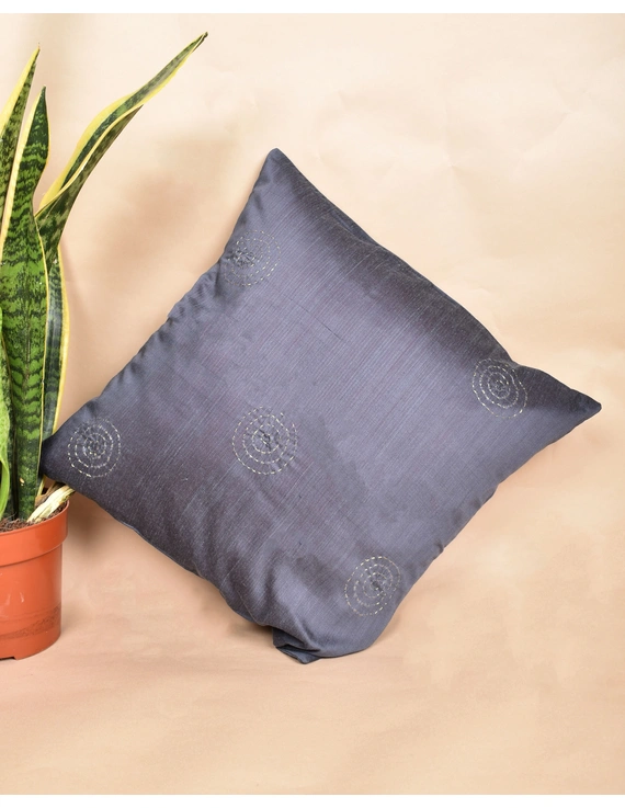 Grey Silk Cushion Cover With Round Embroidery : HCC51-HCC51