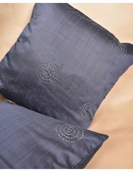 Grey Silk Cushion Cover With Round Embroidery : HCC51-3-sm