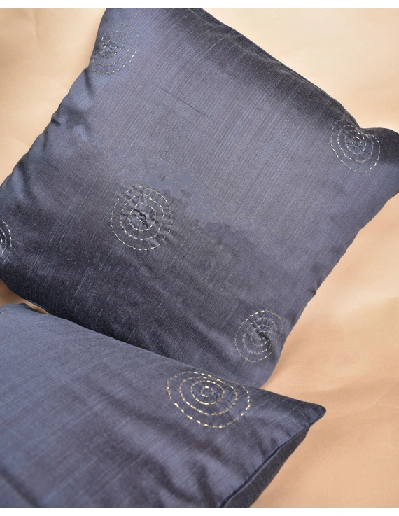 Grey Silk Cushion Cover With Round Embroidery : HCC51-3
