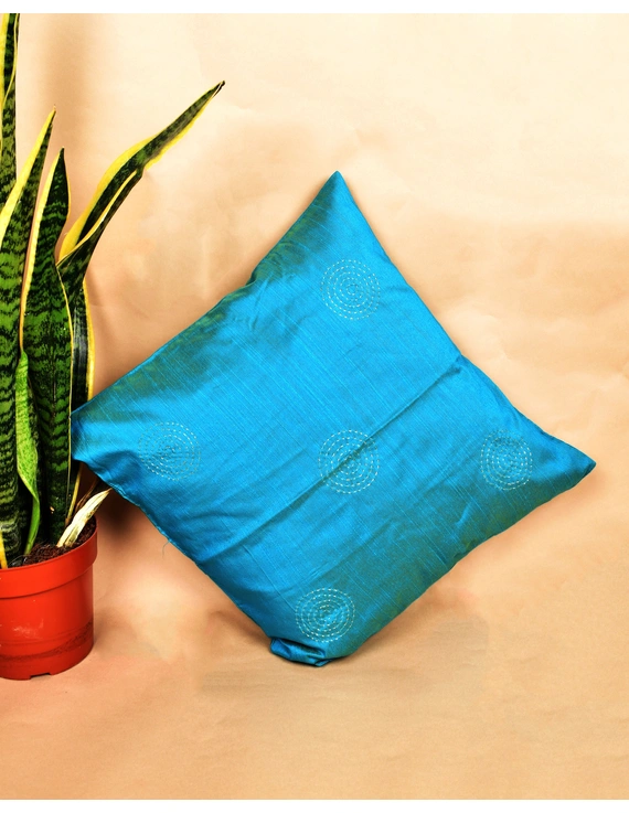 Sky blue Silk Cushion Cover With Round Embroidery : HCC52-HCC52