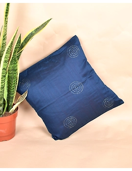 Blue Silk Cushion Cover With Round Embroidery : HCC40B-HCC40B-sm