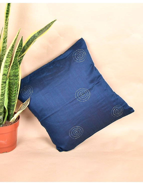 Blue Silk Cushion Cover With Round Embroidery : HCC40B-HCC40B