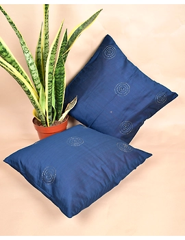 Blue Silk Cushion Cover With Round Embroidery : HCC40B-2-sm