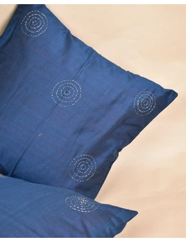 Blue Silk Cushion Cover With Round Embroidery : HCC53-3-sm