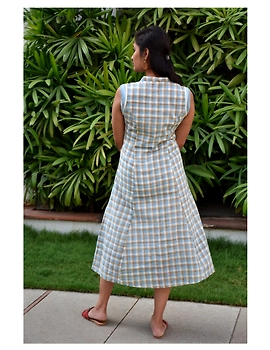 Blue checks and stripes sleeveless dress: LD730B-LD730B-S-sm