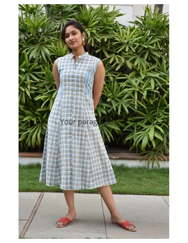 Blue checks and stripes sleeveless dress: LD730B-XL-1-sm