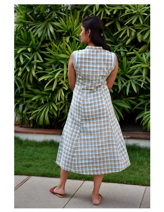 Blue checks and stripes sleeveless dress: LD730B-LD730B-XXL