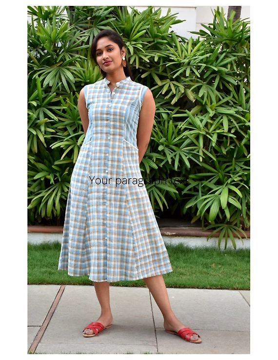 Blue checks and stripes sleeveless dress: LD730B-XXL-1