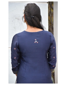 Blue chanderi silk kurta with hand embroidery : LK460A-L-5-sm