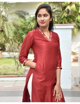 Red chanderi silk kurta with hand embroidery : LK470A-L-2-sm