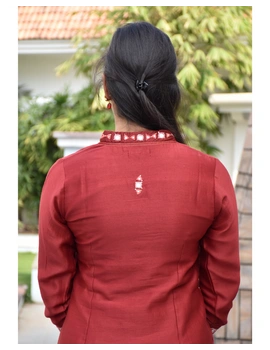 Red chanderi silk kurta with hand embroidery : LK470A-M-4-sm