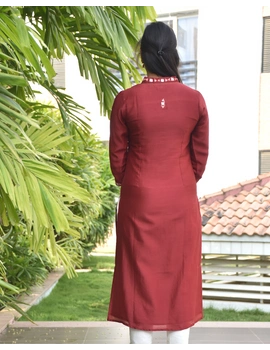 Red chanderi silk kurta with hand embroidery : LK470A-S-5-sm