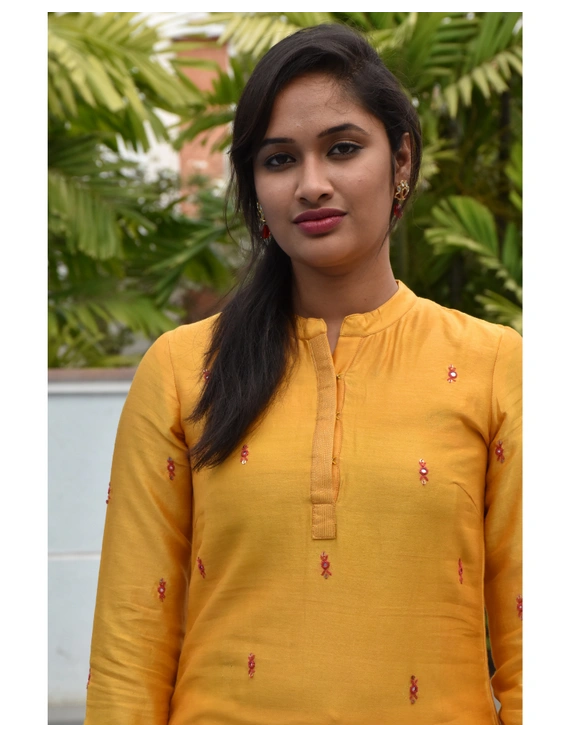 Yellow chanderi silk kurta with hand embroidery : LK480A-L-3