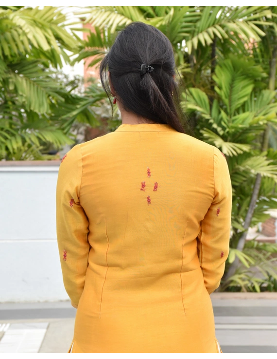Yellow chanderi silk kurta with hand embroidery : LK480A-L-4