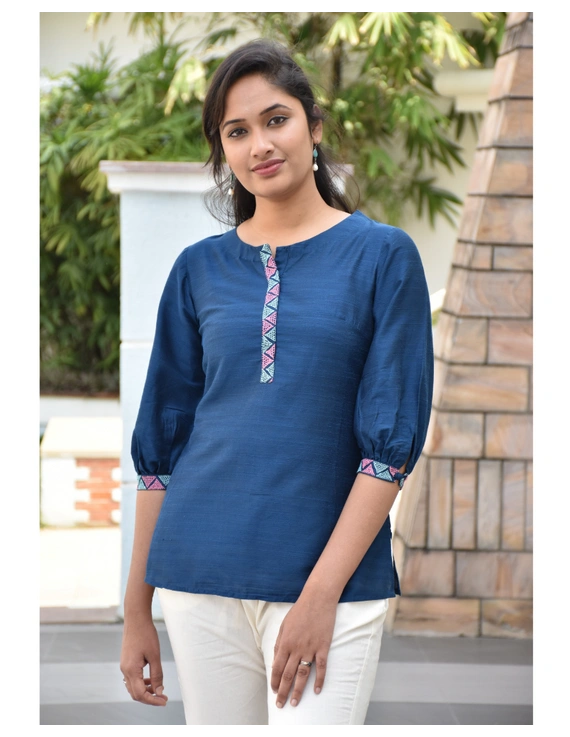 Blue silk Embroidered Tunic - LT140A-L-2