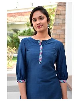 Blue silk Embroidered Tunic - LT140A-M-1-sm