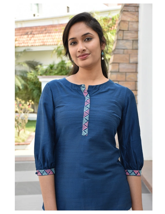 Blue silk Embroidered Tunic - LT140A-M-1