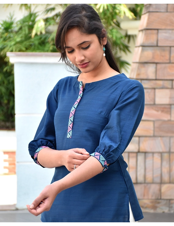 Blue silk Embroidered Tunic - LT140A-M-3