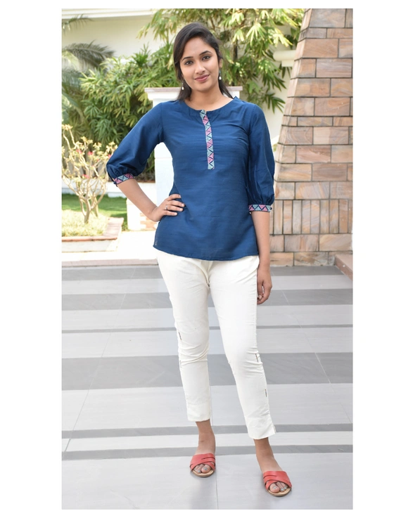 Blue silk Embroidered Tunic - LT140A-LT140A-S