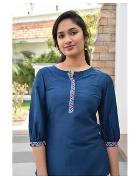 Blue silk Embroidered Tunic - LT140A-S-1-sm