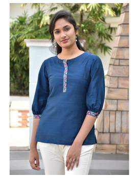 Blue silk Embroidered Tunic - LT140A-S-2-sm