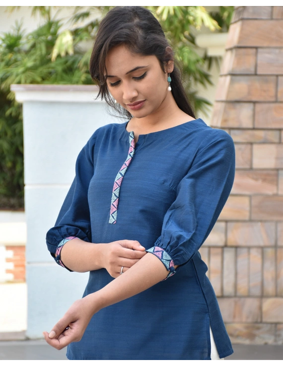 Blue silk Embroidered Tunic - LT140A-S-3