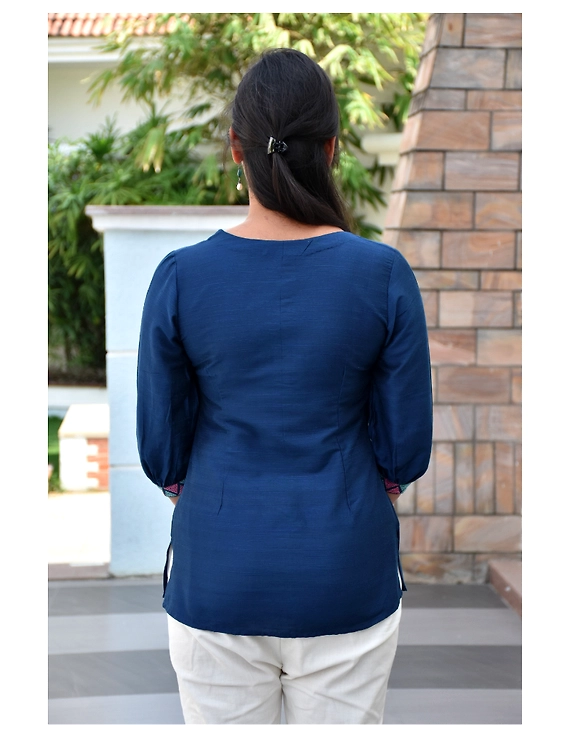 Blue silk Embroidered Tunic - LT140A-S-5