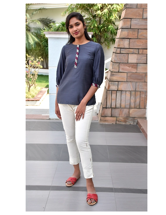 Grey silk Embroidered Tunic - LT140B-LT140B-XL
