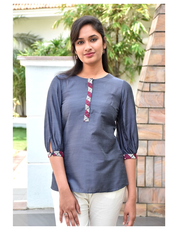 Grey silk Embroidered Tunic - LT140B-XL-2