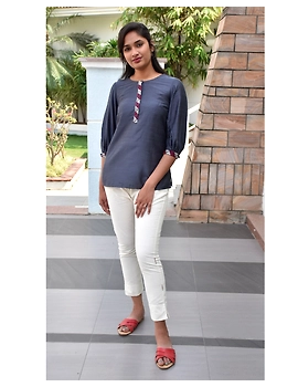 Grey silk Embroidered Tunic - LT140B-LT140B-XXL-sm