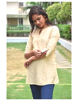 Beige silk embroidered tunic - LT150A-L-2-sm