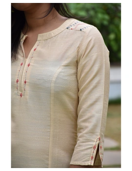 Beige silk embroidered tunic - LT150A-L-4-sm