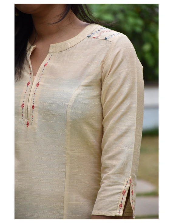 Beige silk embroidered tunic - LT150A-L-4