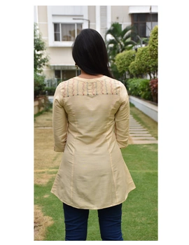 Beige silk embroidered tunic - LT150A-L-5-sm