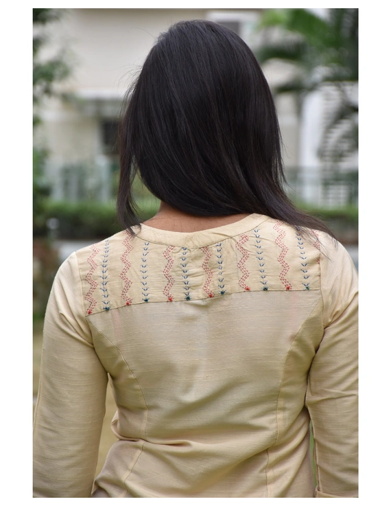 Beige silk embroidered tunic - LT150A-L-6