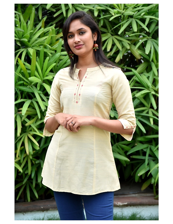 Beige silk embroidered tunic - LT150A-M-1