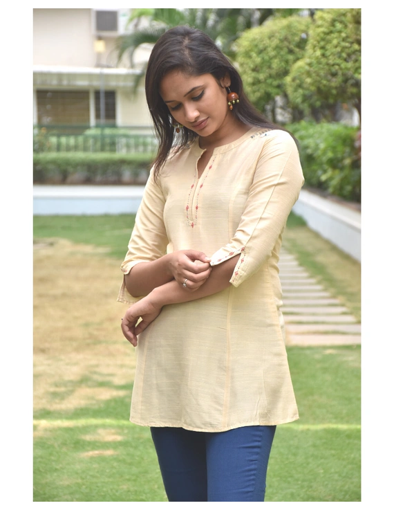 Beige silk embroidered tunic - LT150A-M-2