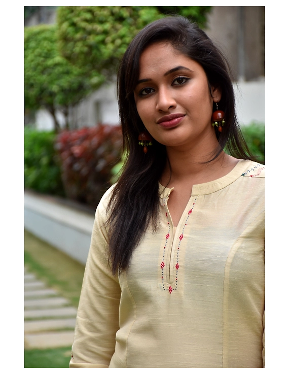 Beige silk embroidered tunic - LT150A-M-3