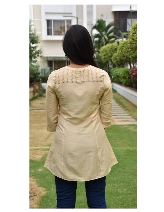 Beige silk embroidered tunic - LT150A-M-5