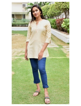 Beige silk embroidered tunic - LT150A-LT150A-S-sm
