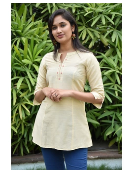 Beige silk embroidered tunic - LT150A-S-1-sm